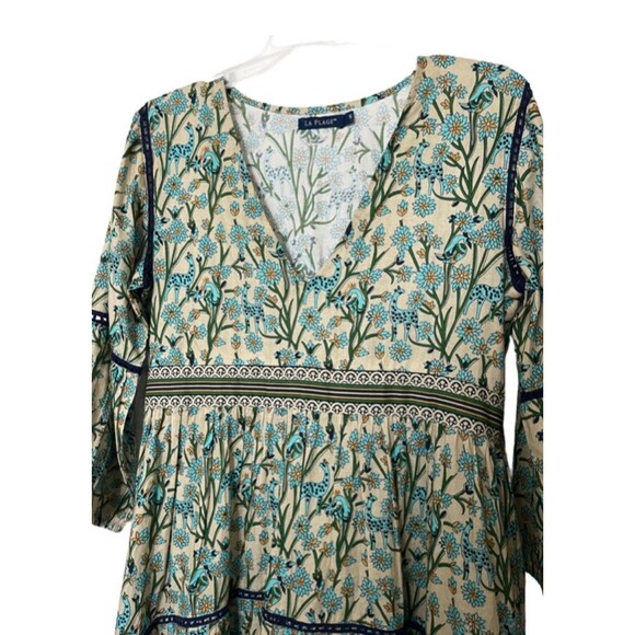 La Plage 100% Cotton V Neck Novelty Giraffe Bird Print Midi Dress - Picture 4 of 9